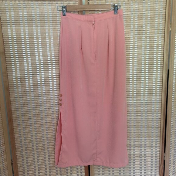 Vintage Peach Midi Skirt With Side Slit & Decorative Buttons - Picture 1 of 9